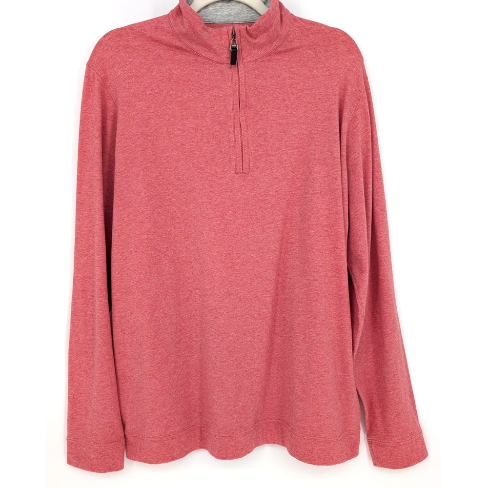 J McLaughlin Mens Large Clermont Cotton 1/4 Zip Shirt Heather Red Preppy Coastal